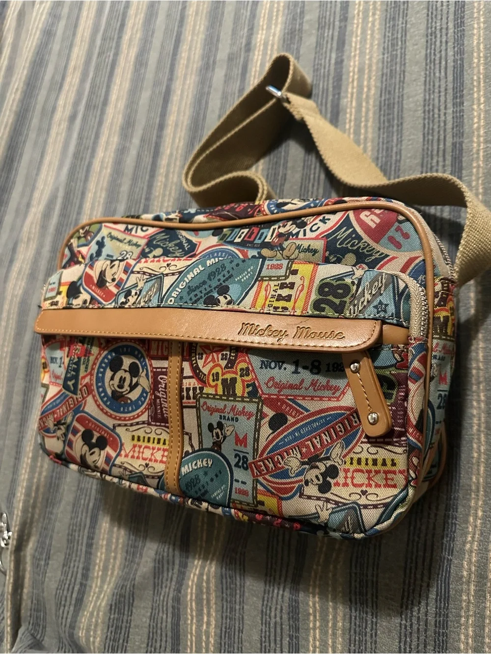 Disney Mickey Mouse Patchwork Messenger Bag - Tan Strap